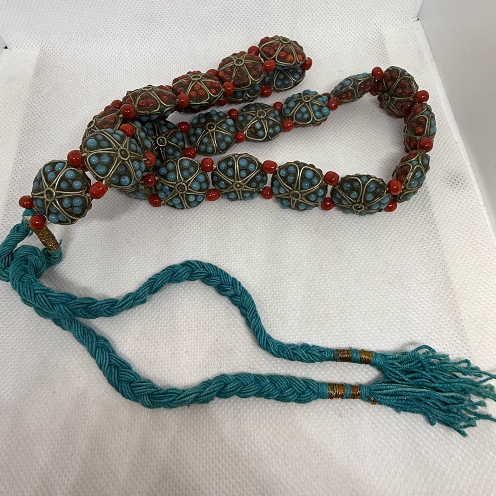 Vtg Nepalese Tibetan Red Coral & Turquoise Handmade Beaded Necklace Reversible - Picture 10 of 10